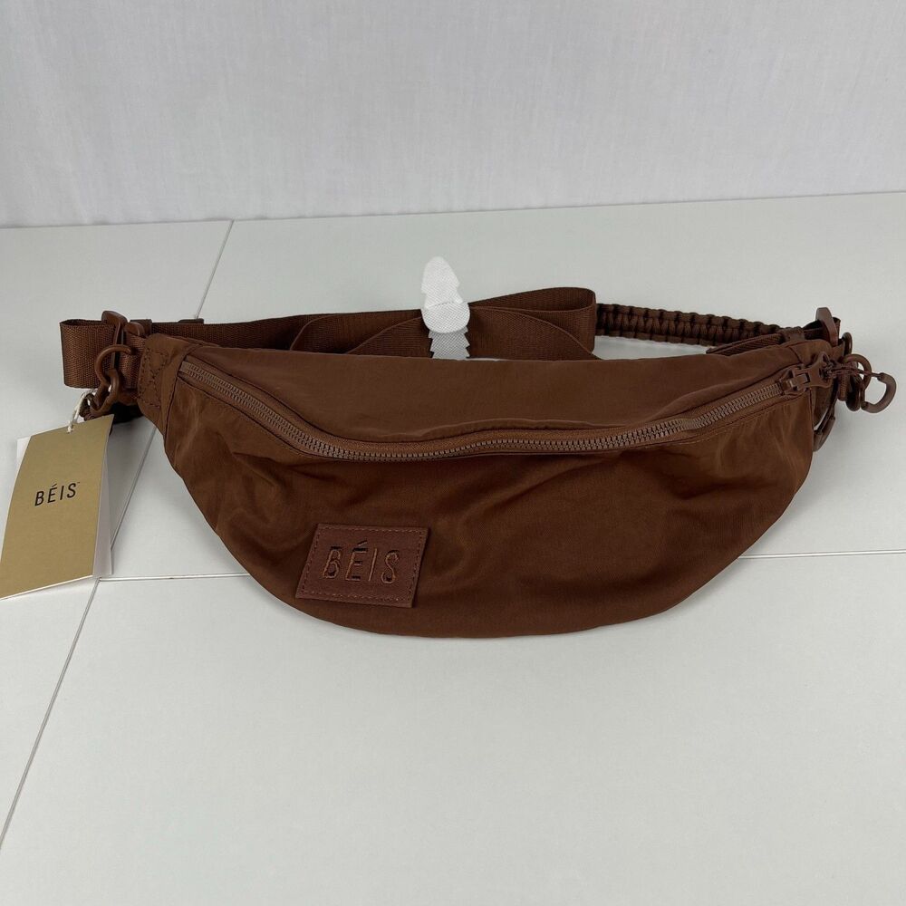 BEIS Sport Pack Brown Nylon Belt Bag Crossbody Fanny Pack w/ Braided Detail NWT